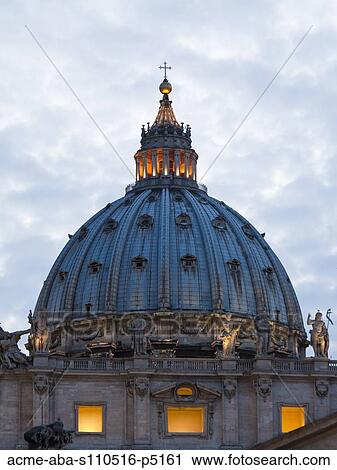 Italy, Rome, Vatican City, Dome of St. Peter's Basilica at dusk View Large Photo Image Stock Image - Italy, Rome, Vatican City, Dome of St. Peter's Basilica at dusk. Fotosearch