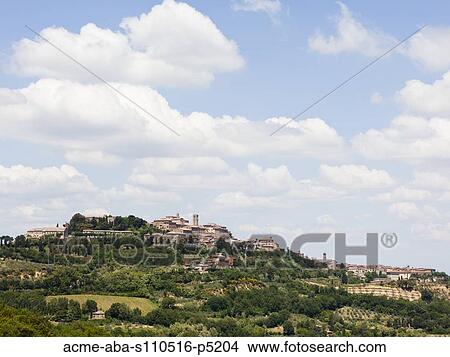 Italy, Tuscany, San Gimignano, Landscape with town on hill View Large Photo Image Picture - Italy, Tuscany, San Gimignano, Landscape with town on hill. Fotosearch
