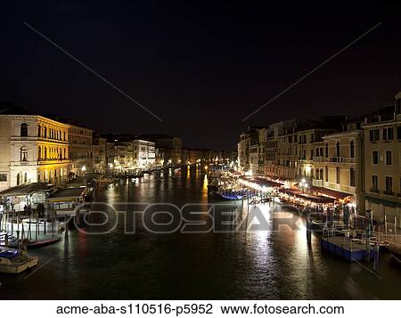 Italy, Venice, Grand Canal at night View Large Photo Image Stock Image - Italy, Venice, Grand Canal at night. Fotosearch