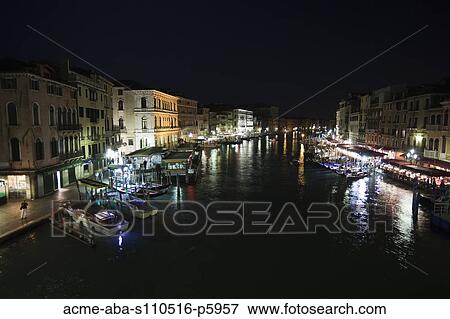Stock Photo - Italy, Venice, Grand Canal at night. Fotosearch