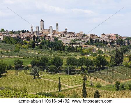 Italy, Vineyards surrounding old town View Large Photo Image Stock Image - Italy, Vineyards surrounding old town. Fotosearch
