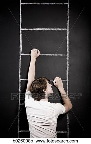 Stock Image - man climbing a ladder. Fotosearch