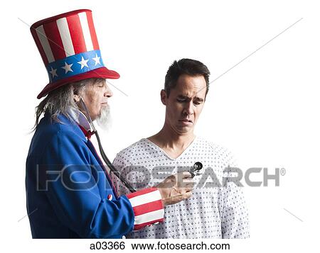 Man in Uncle Sam's costume as a doctor examining patient, studio shot View Large Photo Image Stock Photograph - Man in Uncle Sam's costume as a doctor examining patient, studio shot. Fotosearch