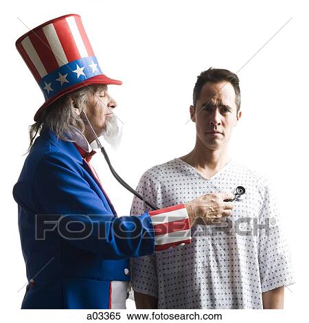 Man in Uncle Sam's costume as a doctor examining patient, studio shot View Large Photo Image Stock Photography - Man in Uncle Sam's costume as a doctor examining patient, studio shot. Fotosearch