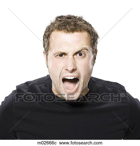 Stock Image - man screaming at the camera. Fotosearch