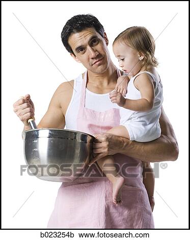 man with baby and mixing bowl View Large Photo Image Stock Image - man with baby and mixing bowl. Fotosearch