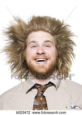 Stock Image - man with wild hair. Fotosearch