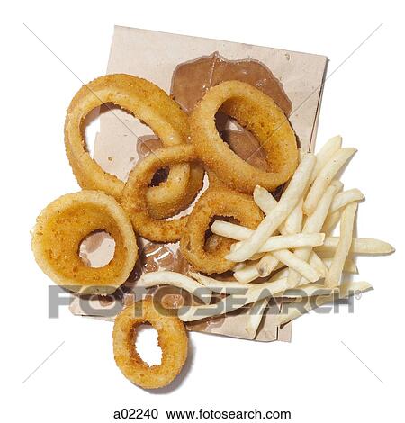 Onion rings and french fries on paper bag, view from above, studio shot View Large Photo Image Stock Image - Onion rings and french fries on paper bag, view from above, studio shot. Fotosearch