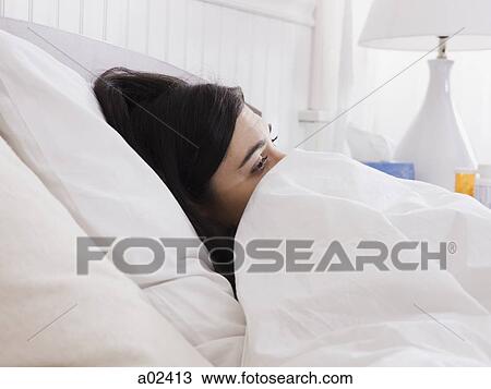 Orem, Utah, USA, young woman lying down in bed covered with duvet View Large Photo Image Stock Image - Orem, Utah, USA, young woman lying down in bed covered with duvet. Fotosearch
