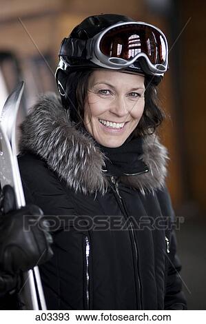 Portrait of mature woman going skiing View Large Photo Image Stock Image - Portrait of mature woman going skiing. Fotosearch