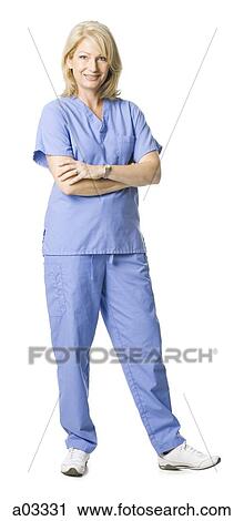 Stock Image - Studio portrait of female nurse. Fotosearch