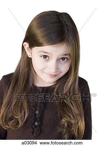 Studio portrait of girl (8-9) smiling View Large Photo Image Picture - Studio portrait of girl (8-9) smiling. Fotosearch