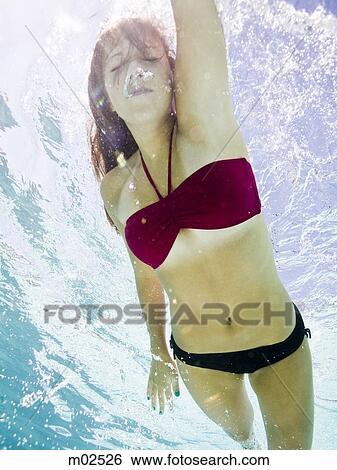 Stock Photograph - teenage girl in a bathing suit swimming in a pool. Fotosearch