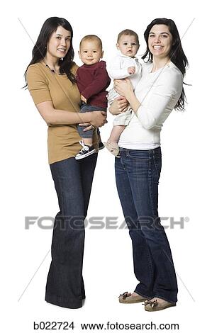 Picture - two mothers and their babies. Fotosearch