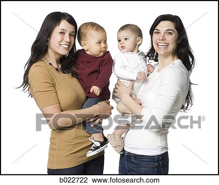 Stock Image - two mothers and their babies. Fotosearch