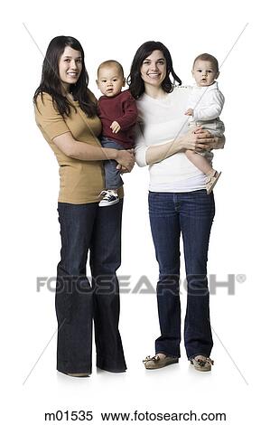 Stock Photography - two mothers and their babies. Fotosearch