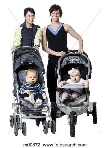 Stock Image - two women and their babies. Fotosearch