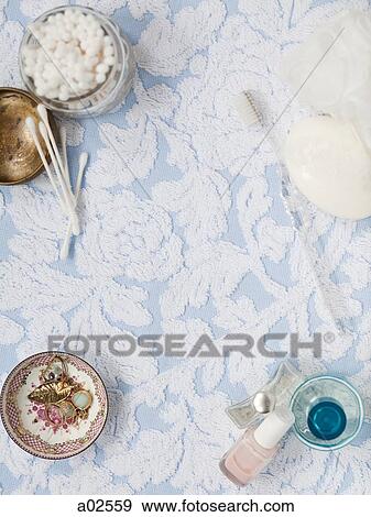 USA, California, San Francisco, overhead view on dressing table with cosmetics and toiletries View Large Photo Image Stock Photo - USA, California, San Francisco, overhead view on dressing table with cosmetics and toiletries. Fotosearch