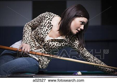 USA, Utah, American Fork, young woman playing pool View Large Photo Image Stock Photo - USA, Utah, American Fork, young woman playing pool. Fotosearch
