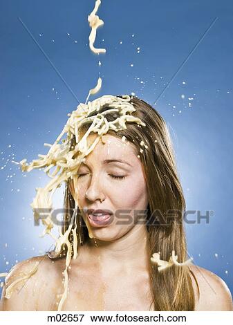woman getting chicken noodle soup dumped on her head View Large Photo Image Stock Photo - woman getting chicken noodle soup dumped on her head. Fotosearch