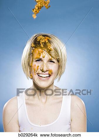 woman getting food dumped on her head View Large Photo Image Stock Image - woman getting food dumped on her head. Fotosearch
