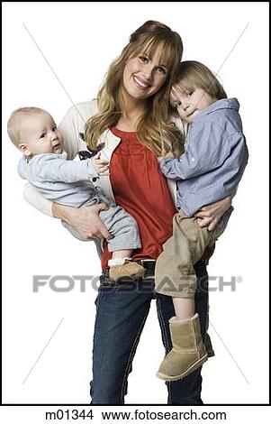 woman holding two children View Large Photo Image Picture - woman holding two children. Fotosearch
