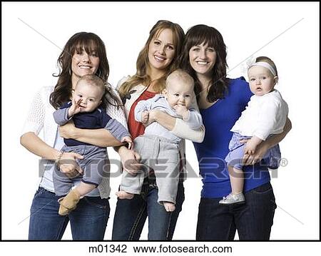 Stock Image - young mothers holding their babies. Fotosearch
