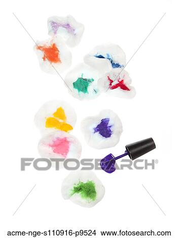 Cotton pads stained with colorful paint on white background View Large Photo Image Picture - Cotton pads stained with colorful paint on white background. Fotosearch