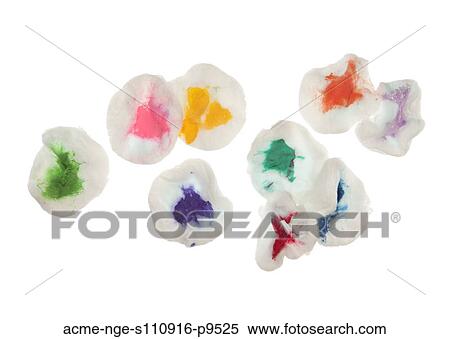 Cotton pads stained with colorful paint on white background View Large Photo Image Stock Photography - Cotton pads stained with colorful paint on white background. Fotosearch