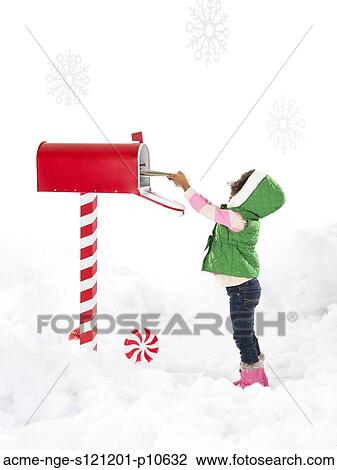 Girl (4-5) sending letter to Santa View Large Photo Image Stock Image - Girl (4-5) sending letter to Santa. Fotosearch