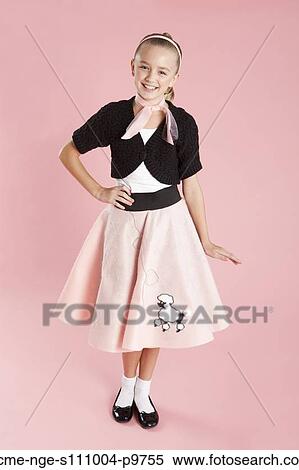 Portrait of girl (10-11) in 1950s style costume for Halloween View Large Photo Image Stock Photography - Portrait of girl (10-11) in 1950s style costume for Halloween. Fotosearch