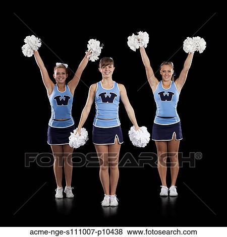 Studio shot of cheerleaders (16-17) dancing View Large Photo Image Stock Photo - Studio shot of cheerleaders (16-17) dancing. Fotosearch