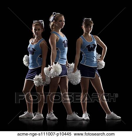 Studio shot of three cheerleaders (16-17) View Large Photo Image Stock Photography - Studio shot of three cheerleaders (16-17). Fotosearch