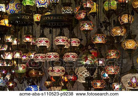 Turkey, Grand Baazar, Close up of colorful lamps View Large Photo Image Stock Photo - Turkey, Grand Baazar, Close up of colorful lamps. Fotosearch