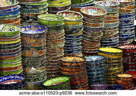 Turkey, Grand Baazar, Close up of colorful bowls in stacks View Large Photo Image Stock Photograph - Turkey, Grand Baazar, Close up of colorful bowls in stacks. Fotosearch