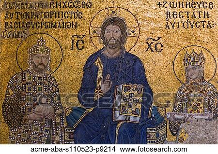 Turkey, Hagia Sophia Mosque, Close up of mosaic depicting Jesus Christ an saints View Large Photo Image Picture - Turkey, Hagia Sophia Mosque, Close up of mosaic depicting Jesus Christ an saints. Fotosearch