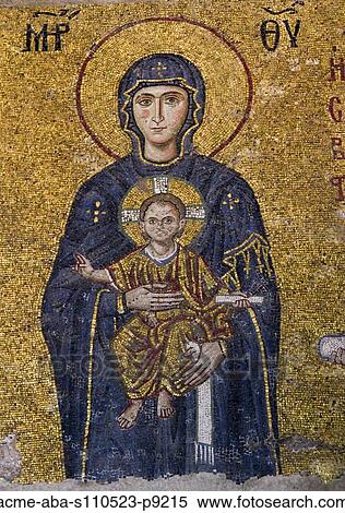 Turkey, Hagia Sophia Mosque, Close up of mosaic depicting Virgin Mary with baby Jesus View Large Photo Image Stock Photography - Turkey, Hagia Sophia Mosque, Close up of mosaic depicting Virgin Mary with baby Jesus. Fotosearch