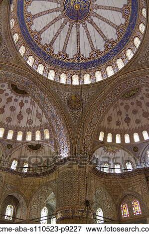 Turkey, Interior of Blue Mosque with ornate domes View Large Photo Image Stock Photo - Turkey, Interior of Blue Mosque with ornate domes. Fotosearch