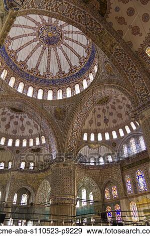 Turkey, Interior of Blue Mosque with ornate domes View Large Photo Image Stock Photo - Turkey, Interior of Blue Mosque with ornate domes. Fotosearch