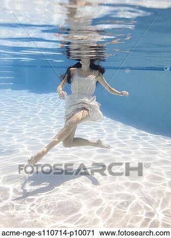 Stock Image - USA, Utah, Orem, Young woman in pool ballet dancing. Fotosearch