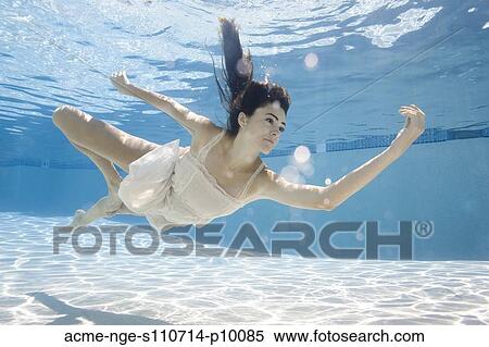 Stock Photography - USA, Utah, Orem, Young woman in pool ballet dancing. Fotosearch