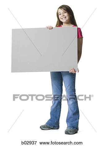 One young girl holding a blank sign View Large Photo Image Stock Photo - One young girl holding a blank sign. Fotosearch