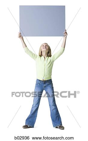 One young girl holding a blank sign View Large Photo Image Stock Photograph - One young girl holding a blank sign. Fotosearch