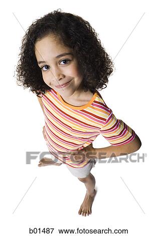 High angle view of a girl smiling View Large Photo Image Stock Photo - High angle view of a girl smiling. Fotosearch