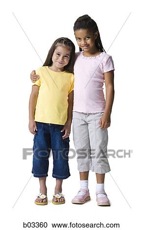 Portrait of two girls smiling View Large Photo Image Stock Image - Portrait of two girls smiling. Fotosearch