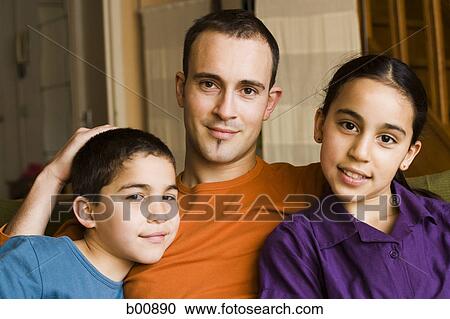 Portrait of a father with his son and daughter View Large Photo Image Stock Image - Portrait of a father with his son and daughter. Fotosearch