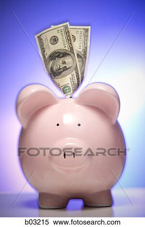 Close-up of a pink piggy bank with money sticking out of the top View Large Photo Image Stock Photography - Close-up of a pink piggy bank with money sticking out of the top. Fotosearch