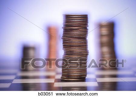 Stock Image - Close-up of a stack of coins. Fotosearch