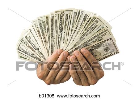 Stock Photography - Close-up of hands fanning out paper currency. Fotosearch