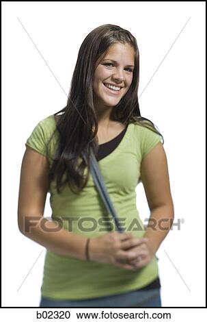 Stock Image - Portrait of a young woman smiling. Fotosearch